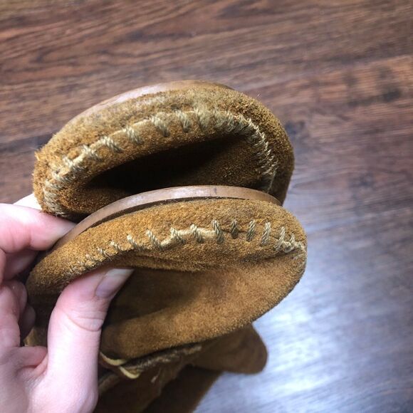 Minnetonka Vintage Fringe Tall Lace Boots Suede 10 Knee High Native Brown Tan - Picture 6 of 9